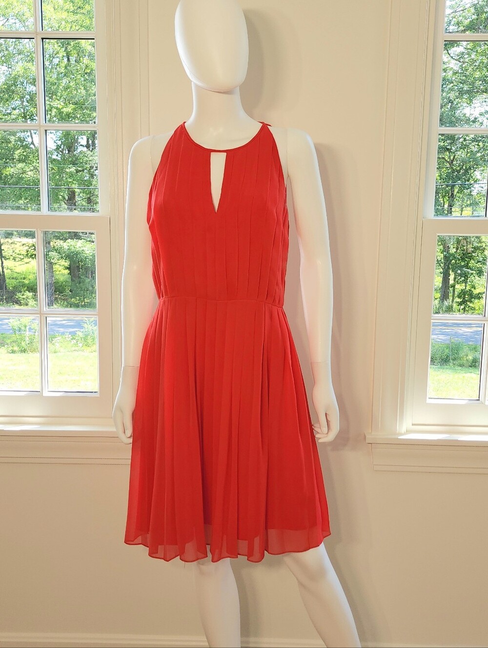 J. Crew Red Pleated Chiffon Dress